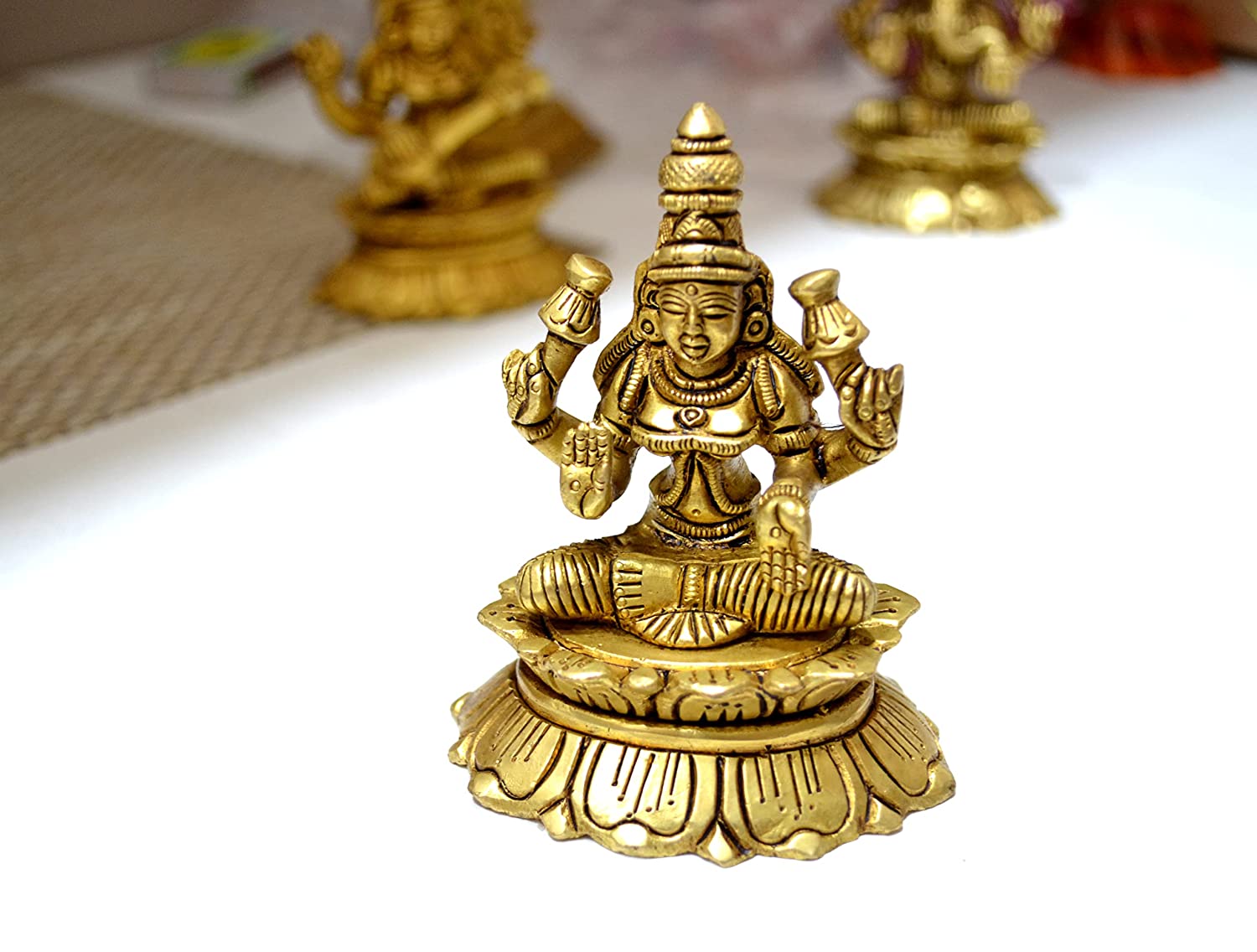Lakshmi Ganesha Saraswati Brass Statue for Home Puja