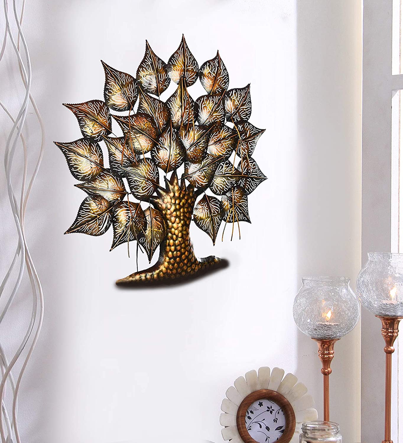 Metal Betel Leaf Tree With LED Light Mounted Wall Hanging Showpiece