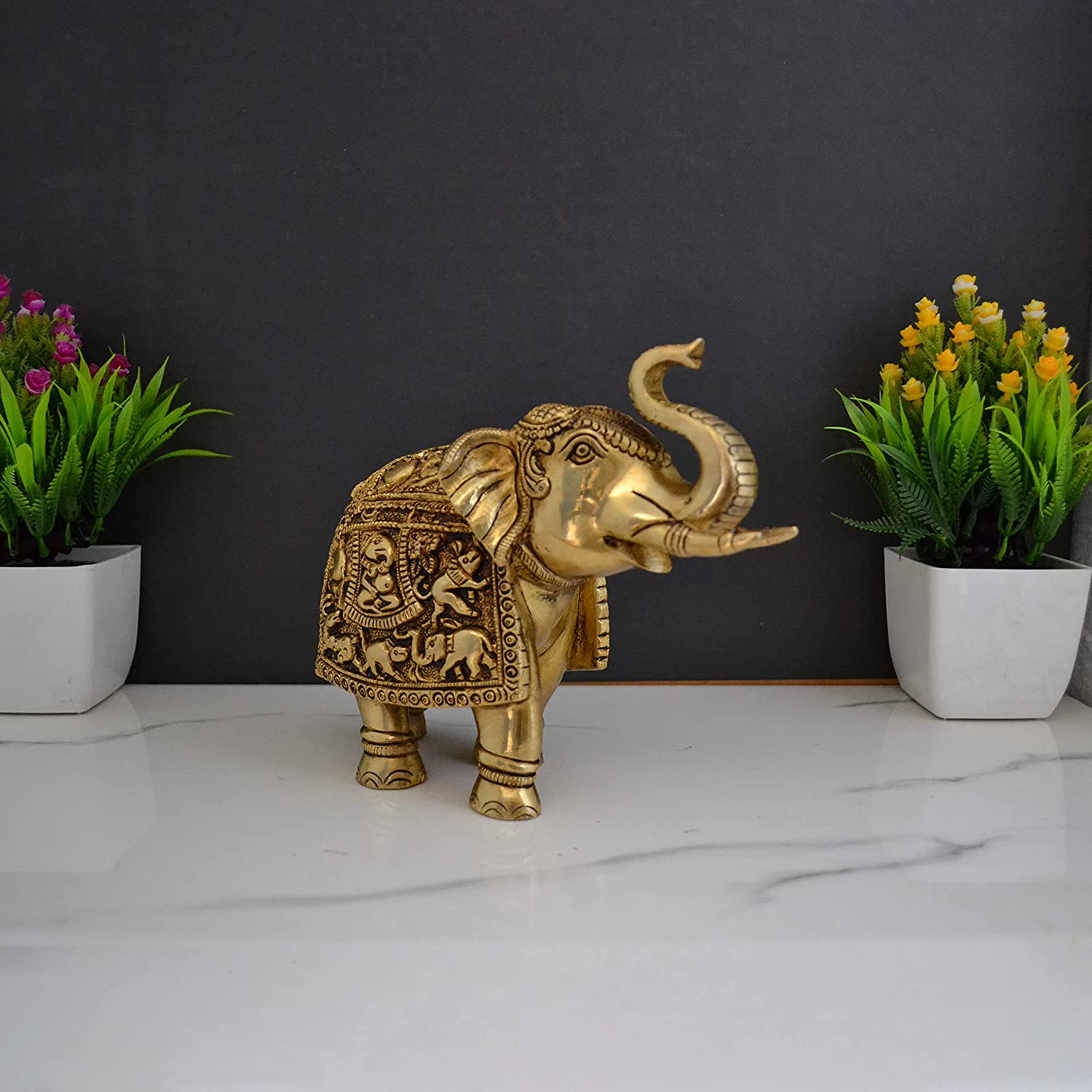 Brass Elephant Trunk Up Decorative Showpiece