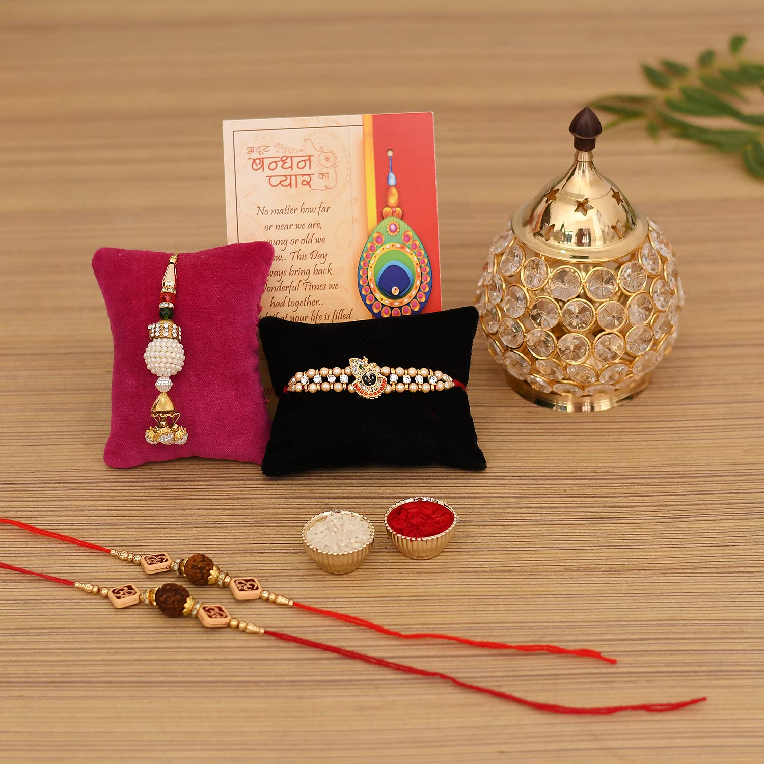 Rakhi Combo Set for Brother with Akhand Crystal Diya Oil