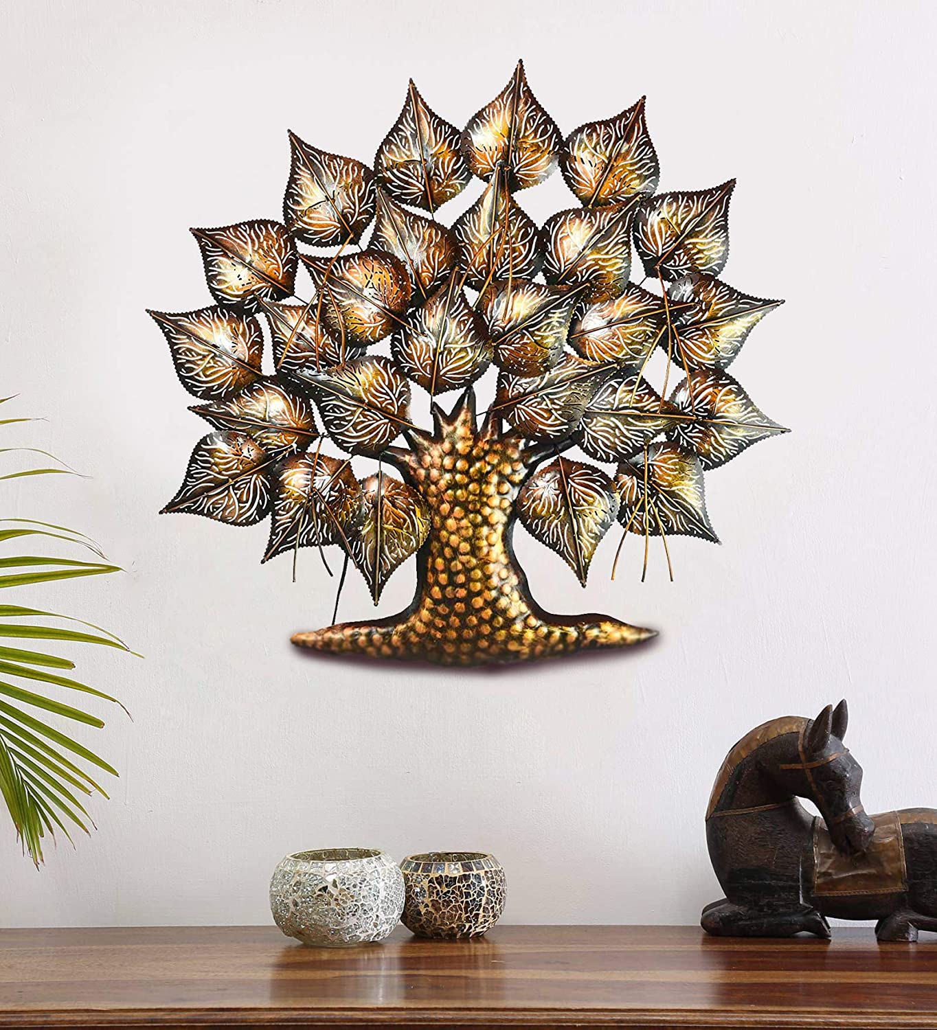Metal Betel Leaf Tree With LED Light Mounted Wall Hanging Showpiece