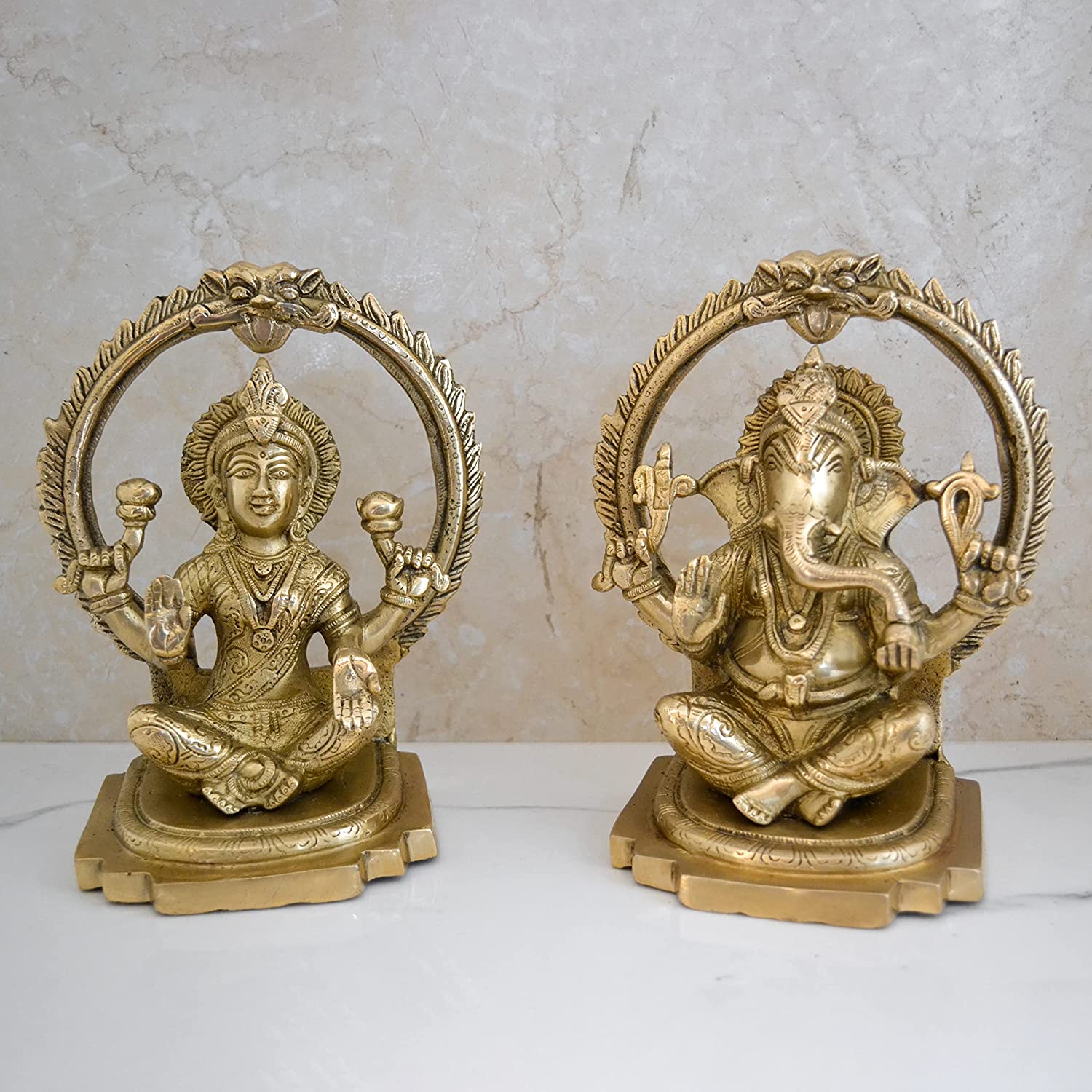 Large Lakshmi Ganesha Brass Idol (8.1 Inches Height), LGBS181