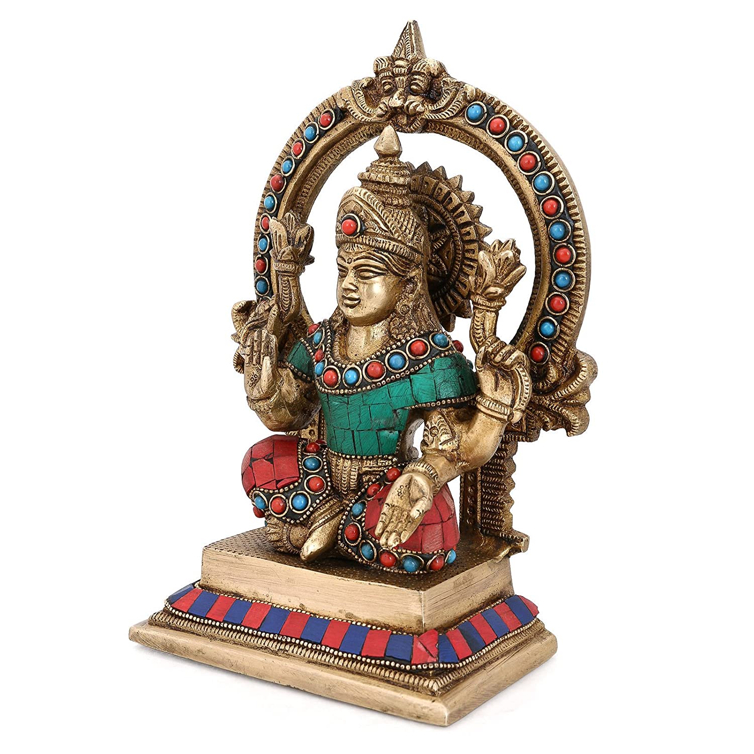 Brass Laxmi Ganesha Idol Murti Sitting On Singhasan Statue