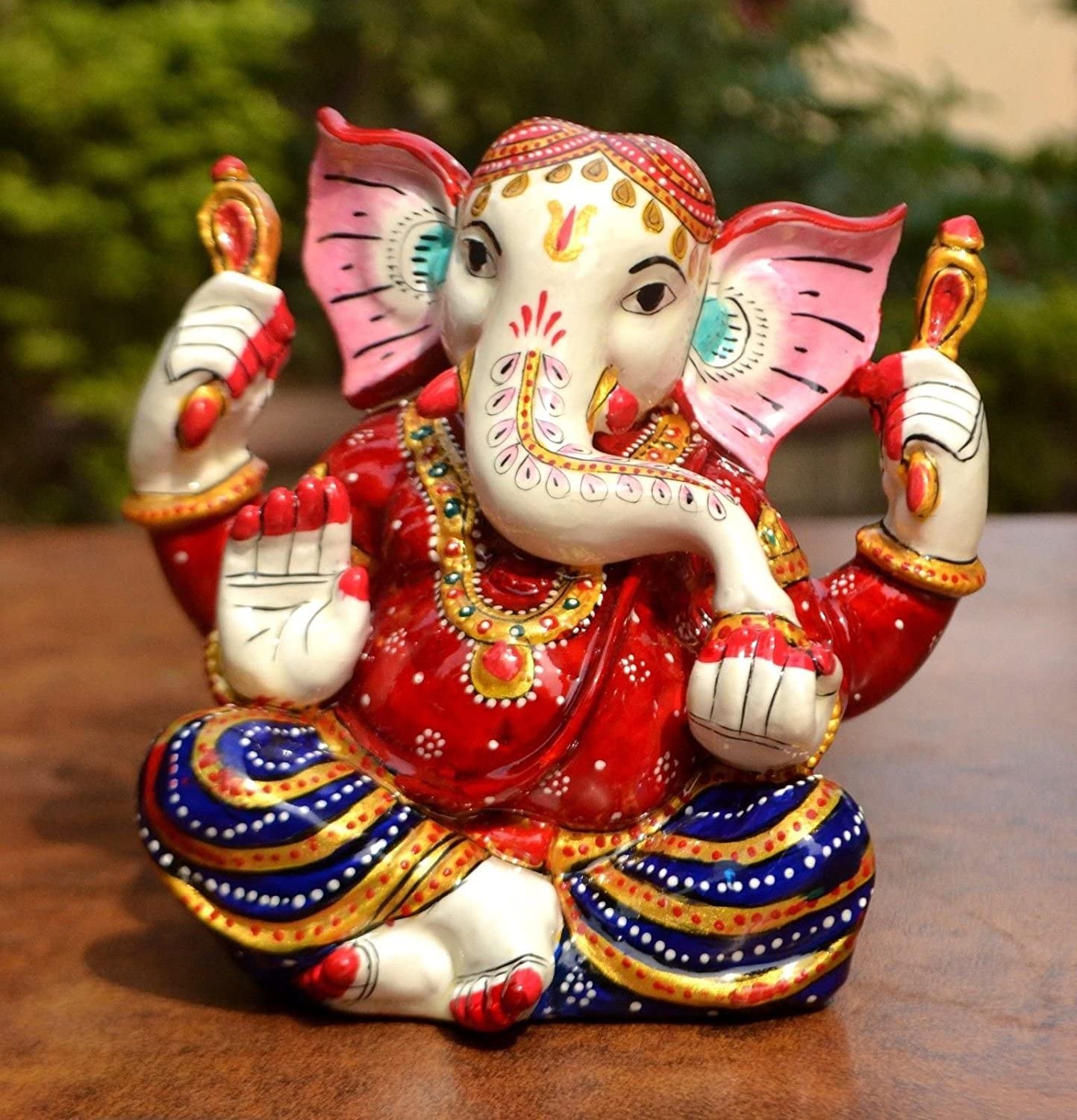 Multicolored Lord Ganpati Blessing Sculpture Worship Statue