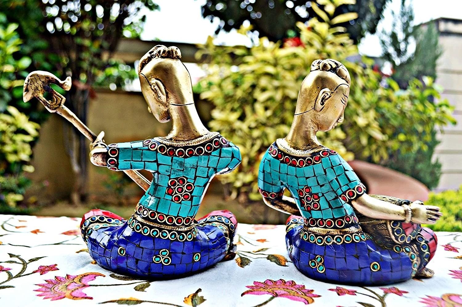 Pair Showpiece of Musical Ladies Brass Statue With Stone Work