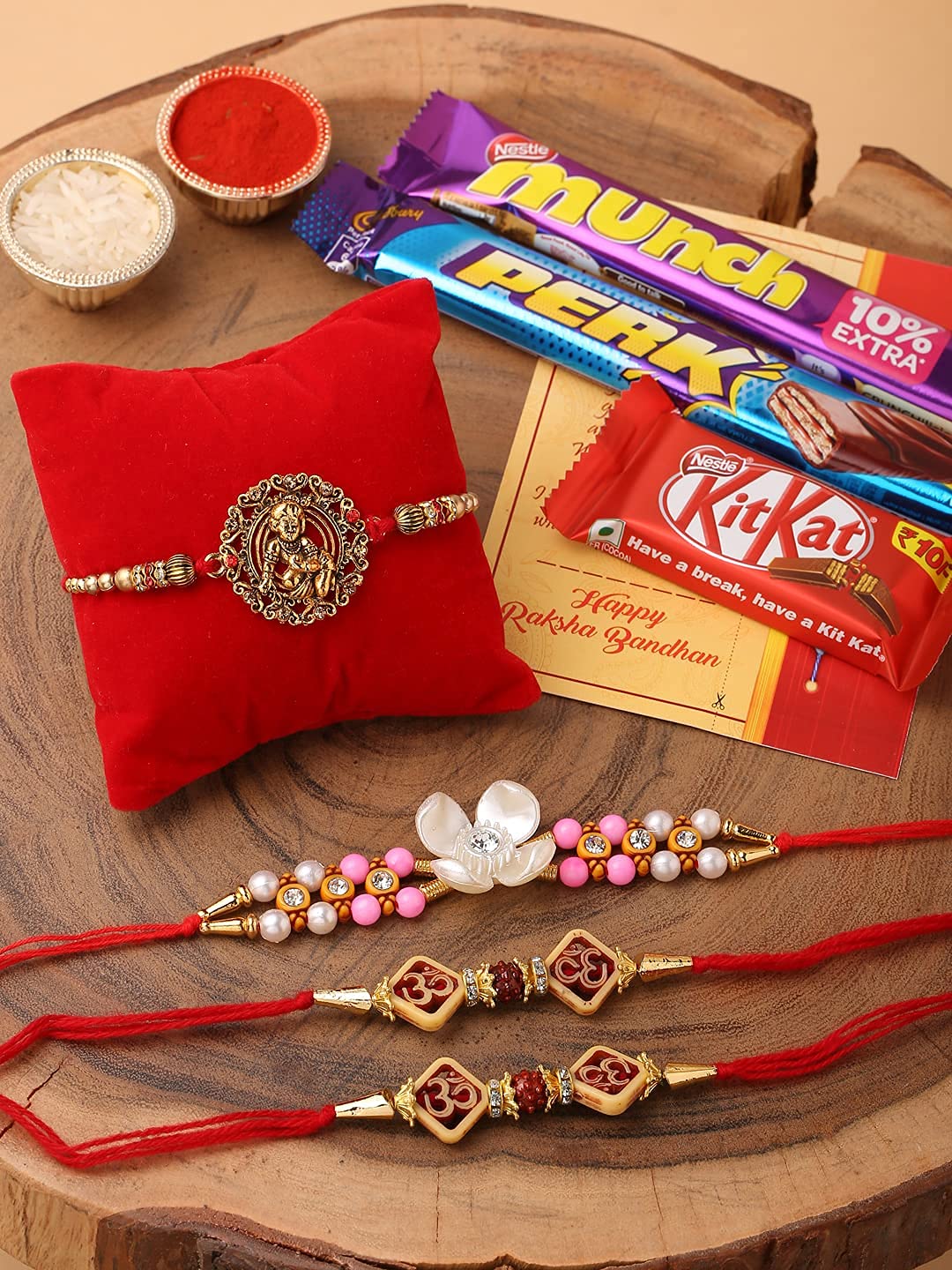 Set of 4 Rakhi for Brother with Gift Set Chocolates