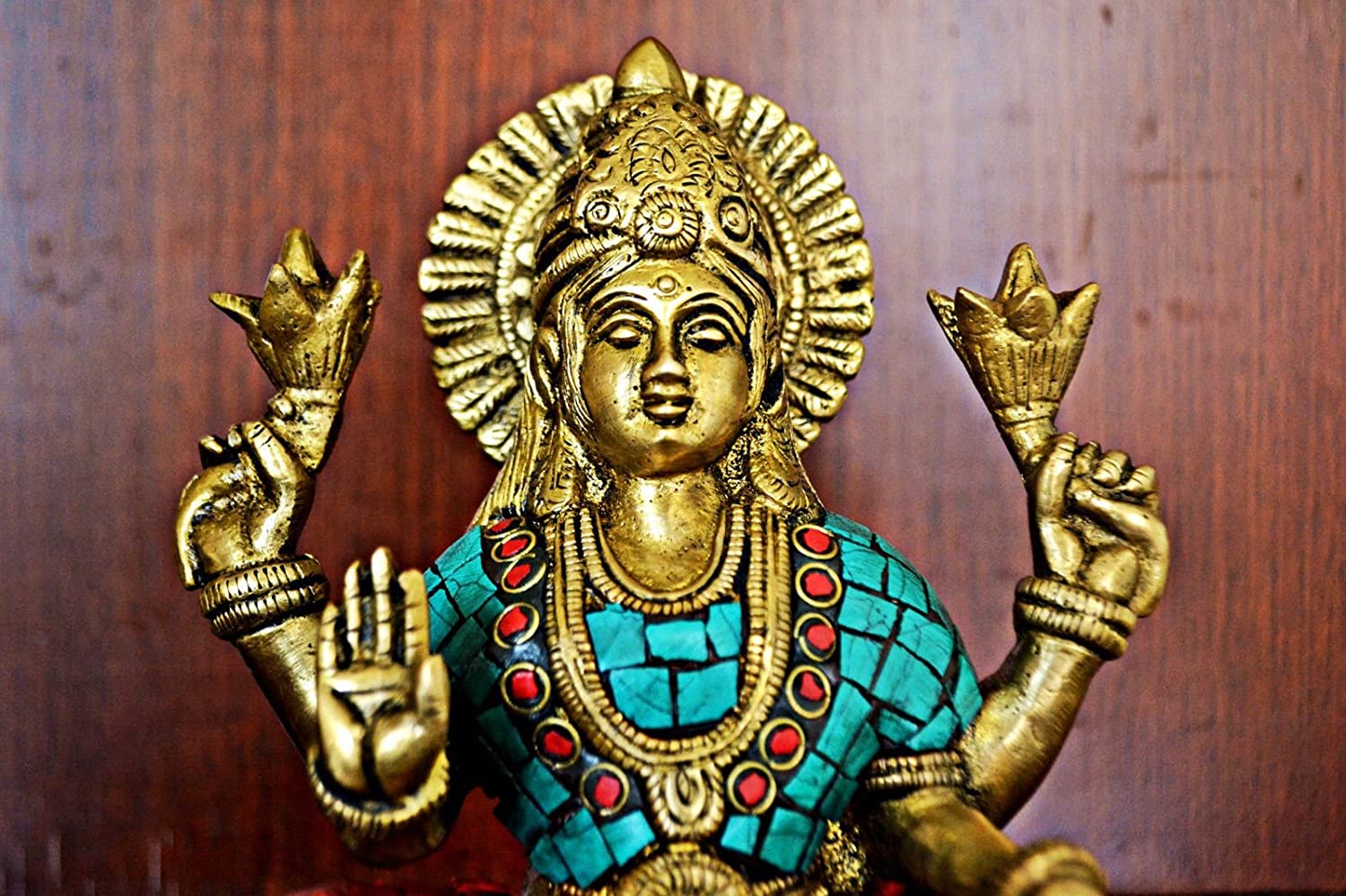 Brass Lakshmi Ji Idol In Blessing Posture Worship Figurine