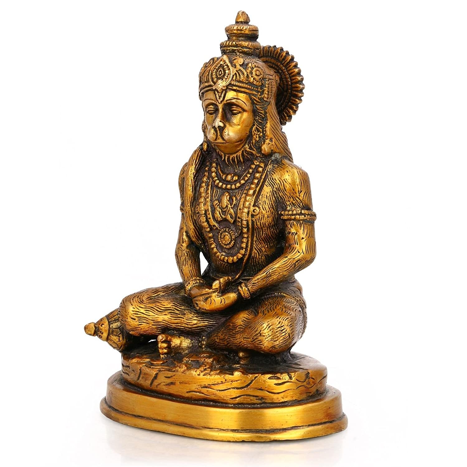 Meditating Hanuman Brass Idol Murti Statue