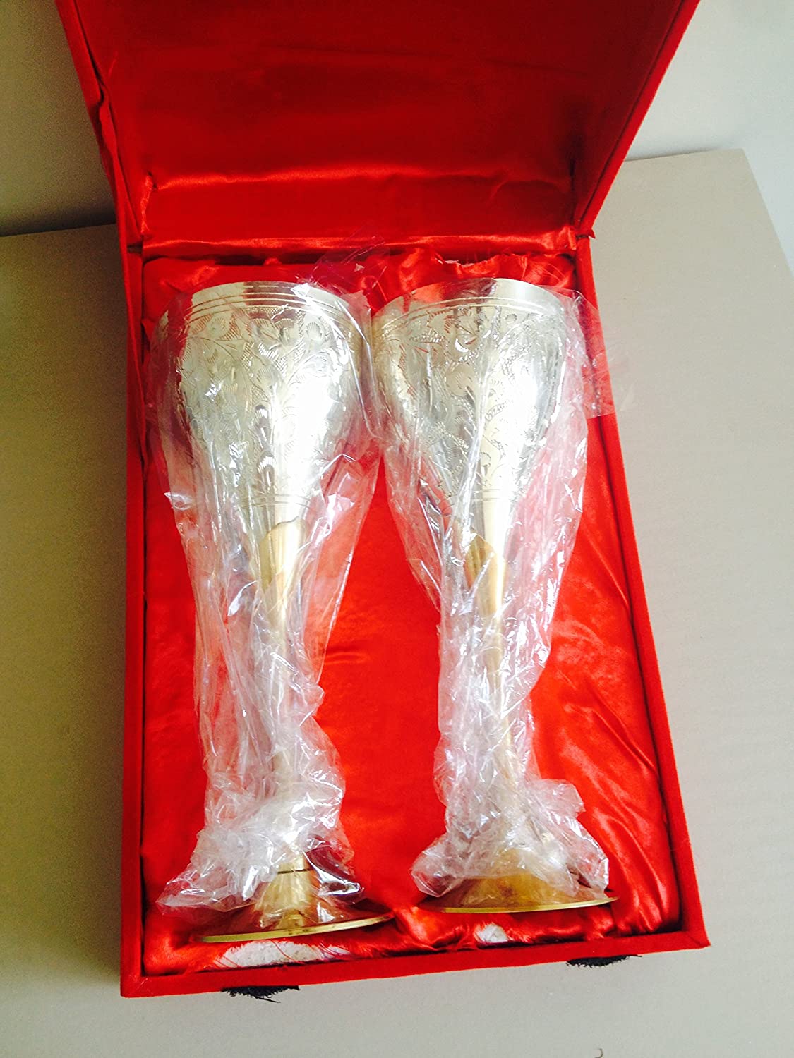 Brass Royal Gold and Silver Plated Flute Wine Glass Set (Set Of 2)