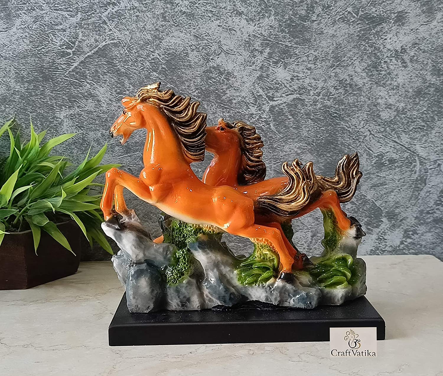 Feng Shui Running Horses Resin Statue, Vastu Decor Showpiece