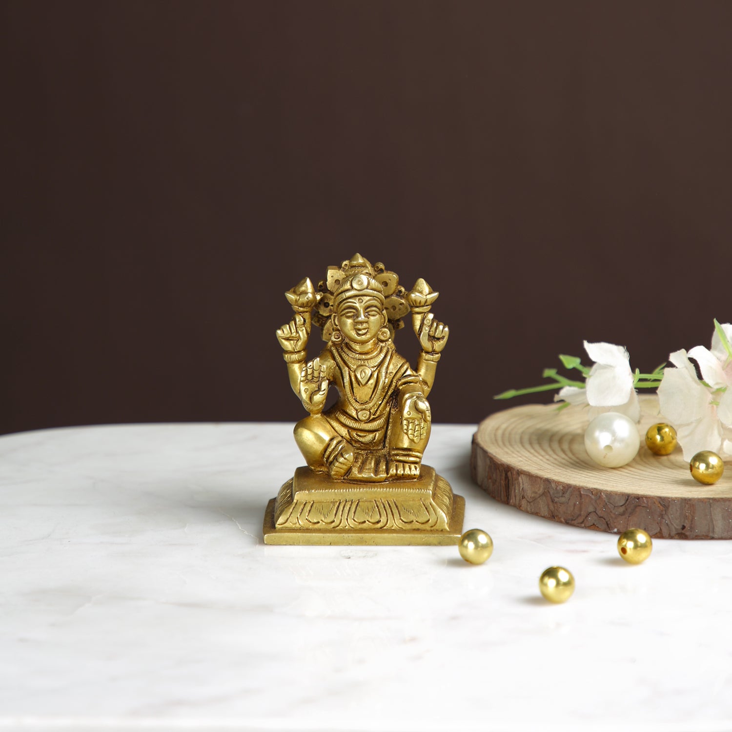 Goddess Lakshmi Sitting Posture Brass Idol