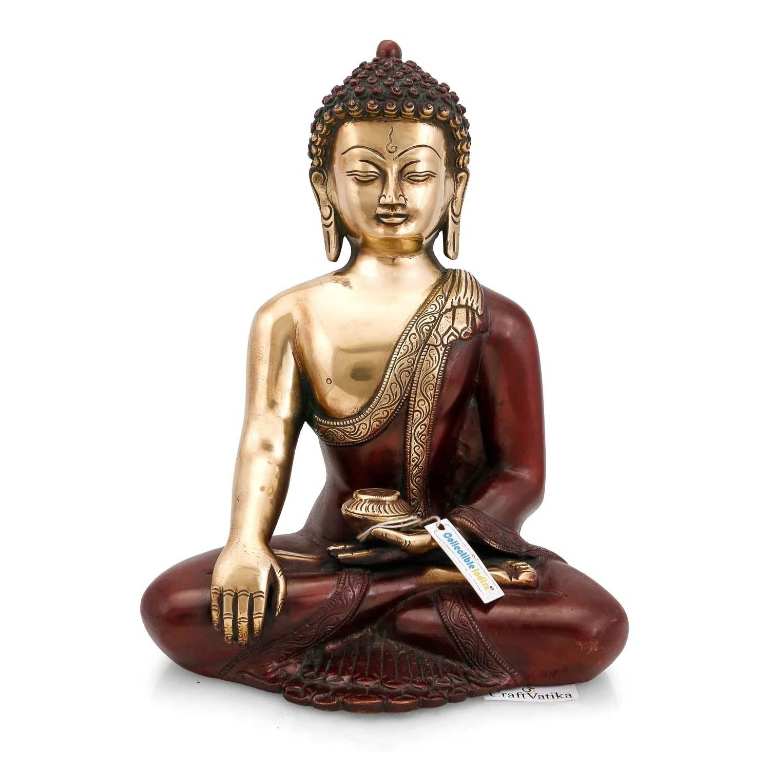 Brass Bhumispara Buddha Idol With Scared Kalash Statue