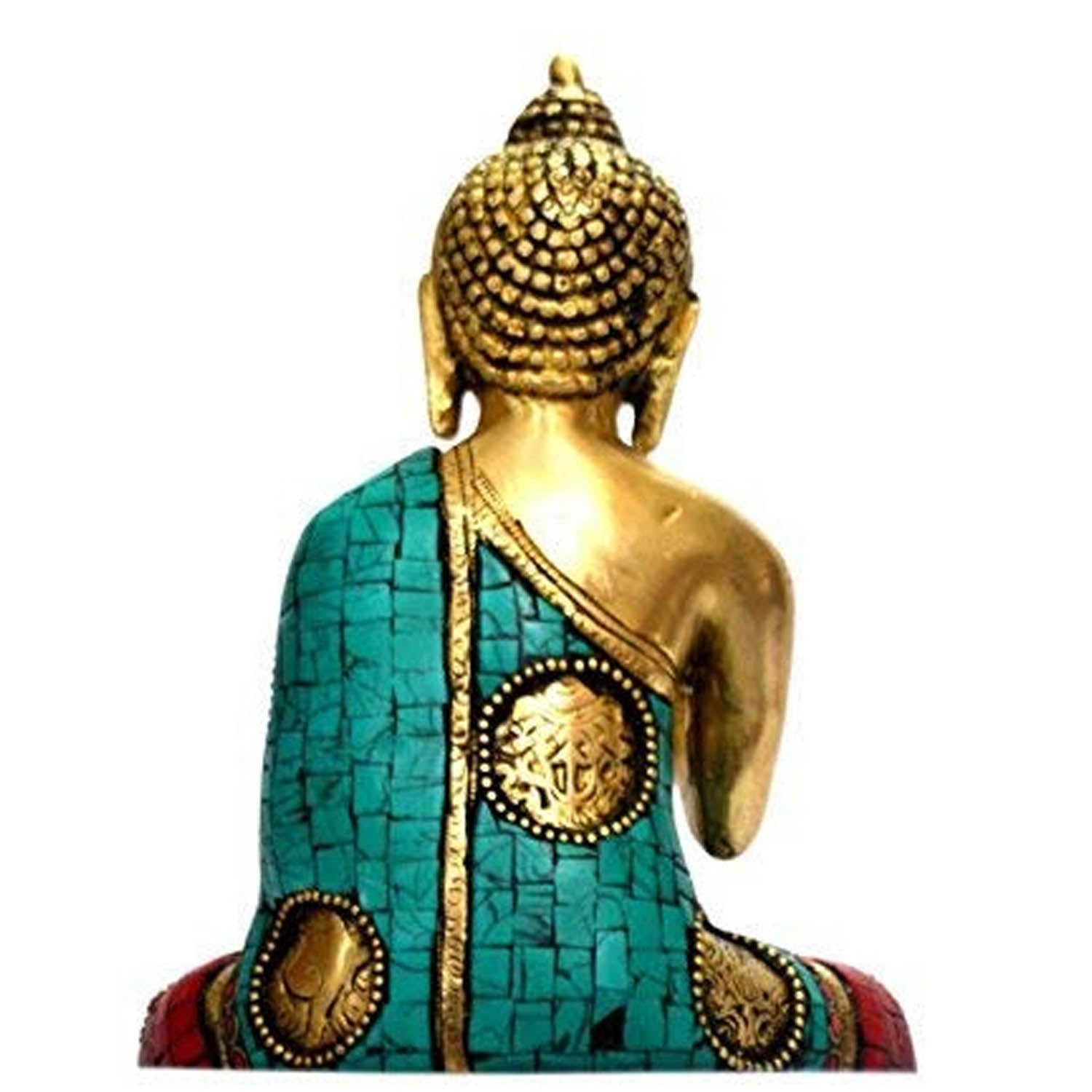 Multicolored Blessing Buddha Idols Turquoise Stone Brass Showpiece