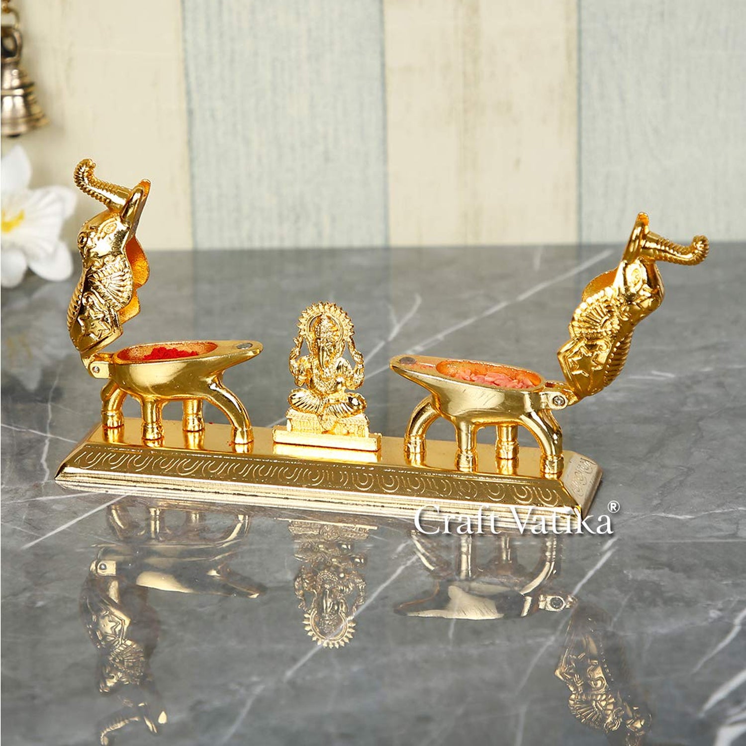 Metal Ganesha Chandan Roli Kumkum Dani Box