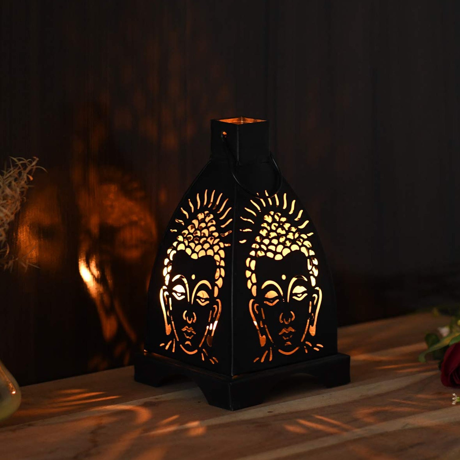 Iron Buddha Shadow Tealight Candle Holder Wall Hanging Decor