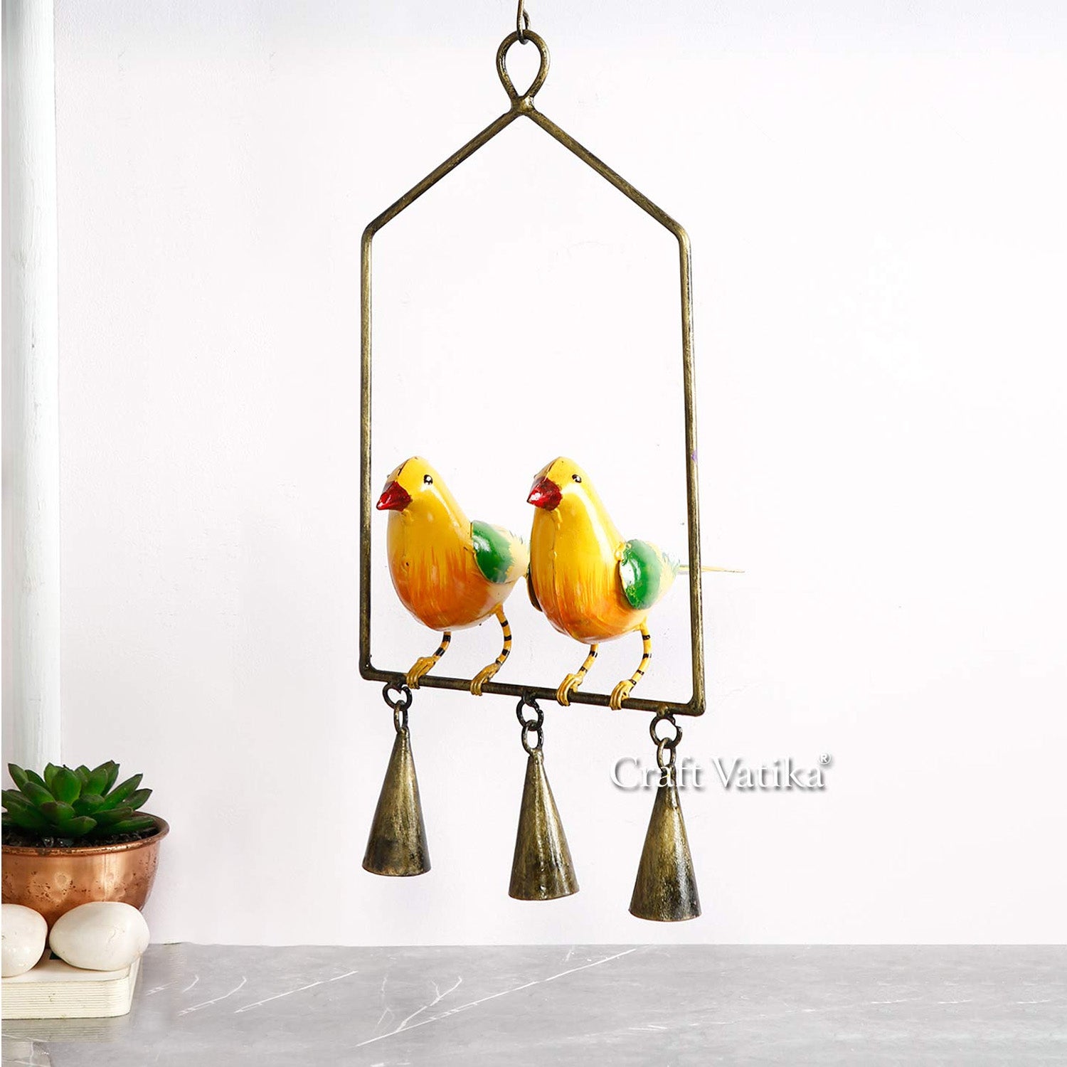 Metal Birds Wall Hanging with Bells Decorative Showpiece