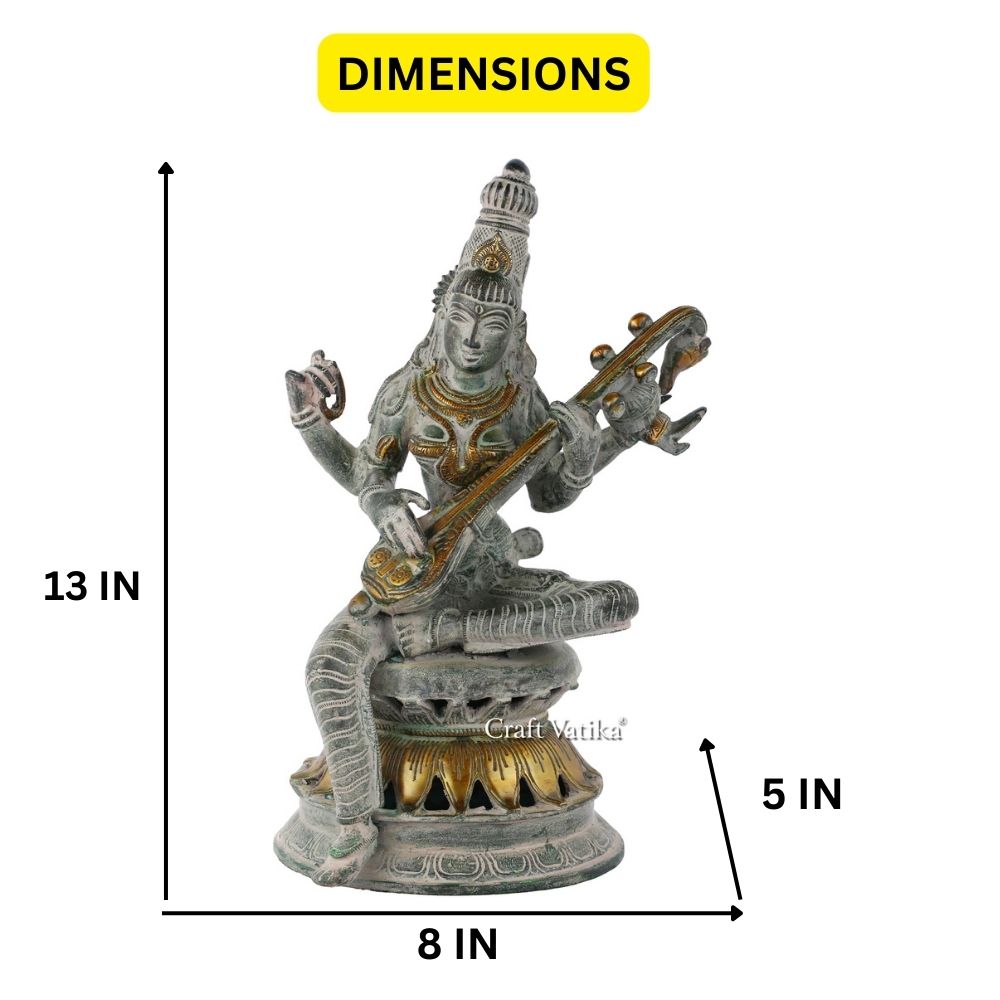 Brass Antique Finished Saraswati Statue Sbs104