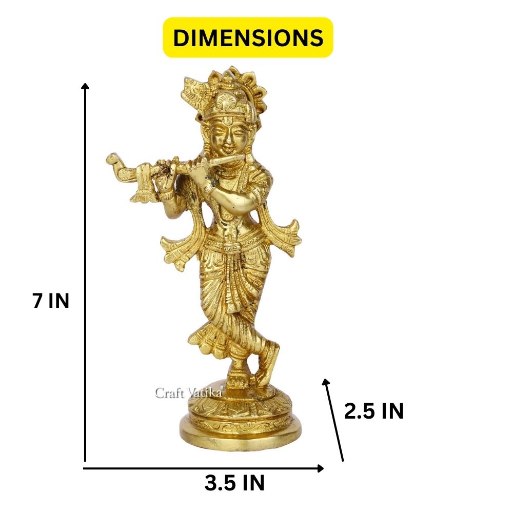 Brass Flute Playing Krishna Showpiece Kbs123