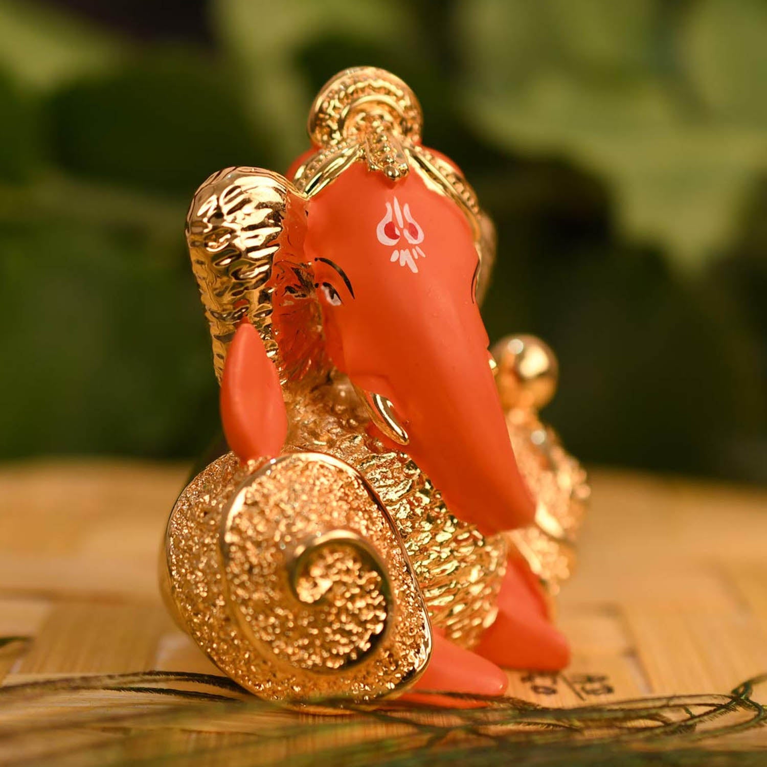 Gold Plated Red Terracotta Ganesh Idol