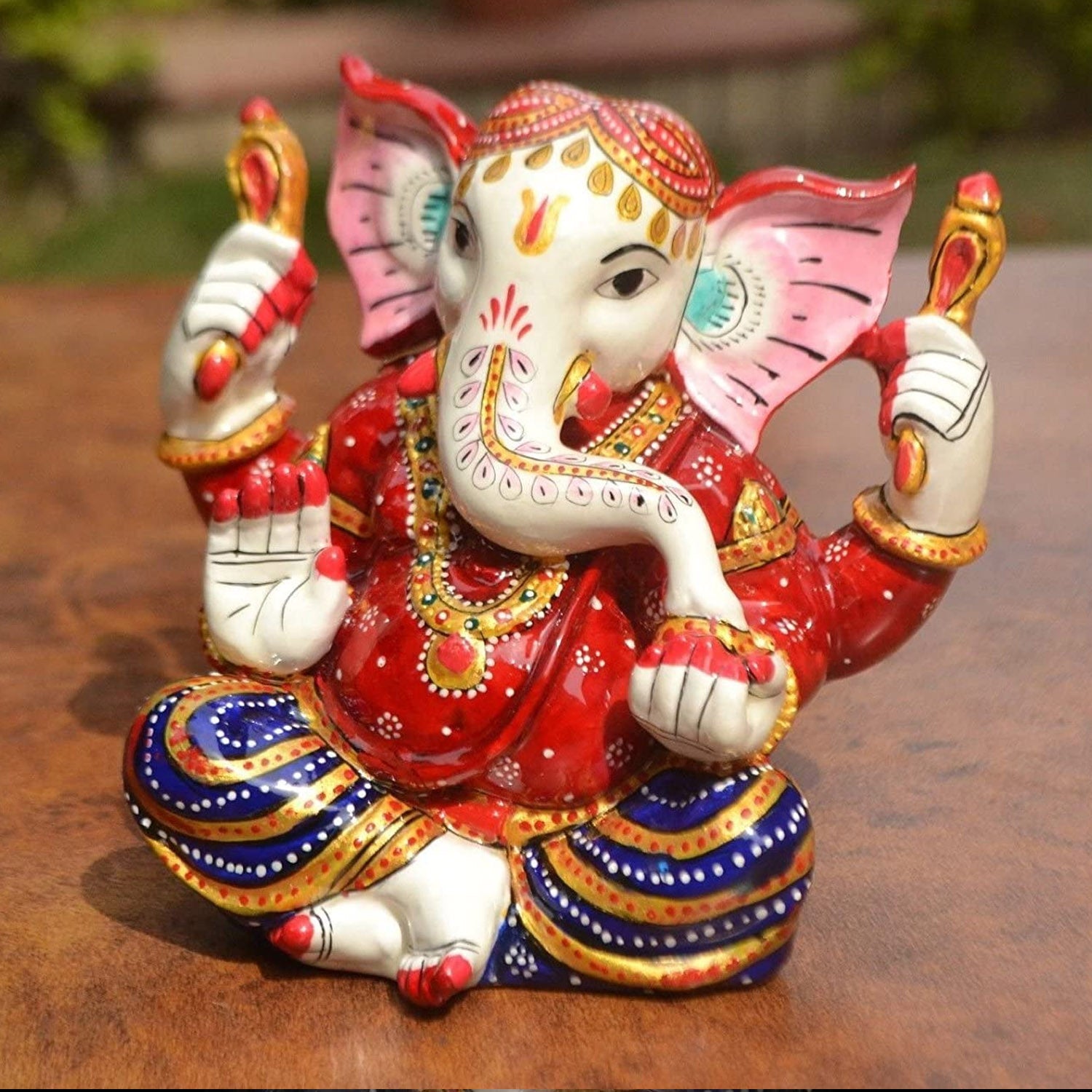 Multicolored Lord Ganpati Blessing Sculpture Worship Statue