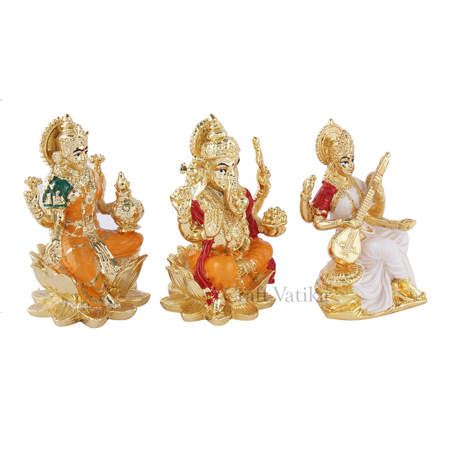 Hindu Deity Idol of Lakshmi-Ganesha-Saraswati Ceramic Idol