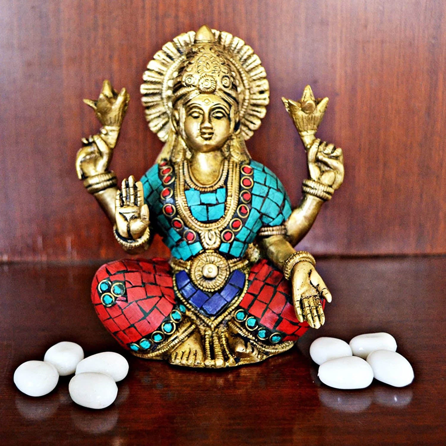 Brass Lakshmi Ji Idol In Blessing Posture Worship Figurine