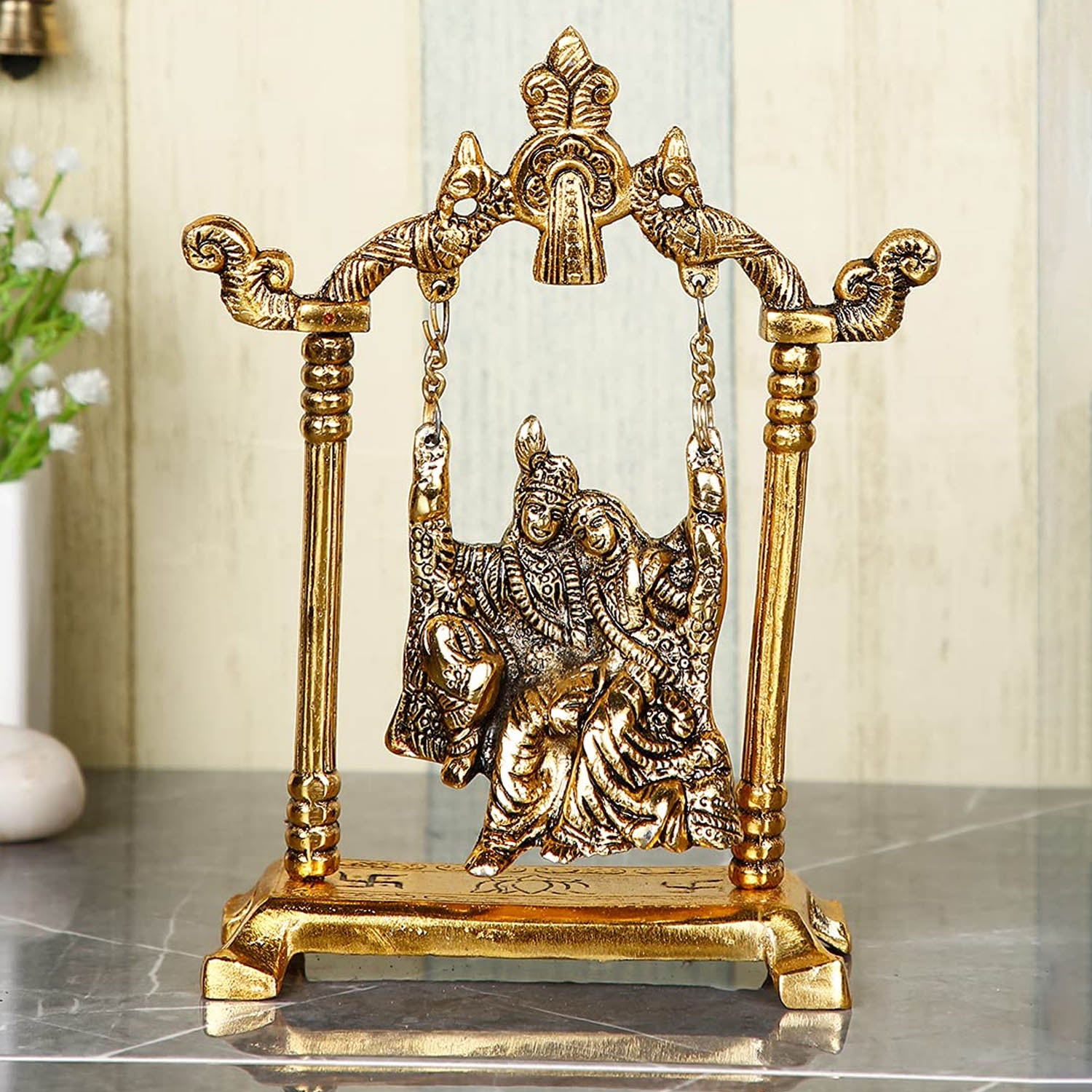 Radha Krishna Metal Idol Sitting on Jhula Murti