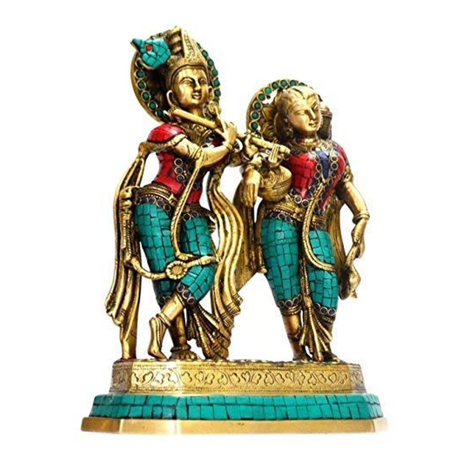 Large Brass Idol of Radha Krishna Spiritual Worship Statue