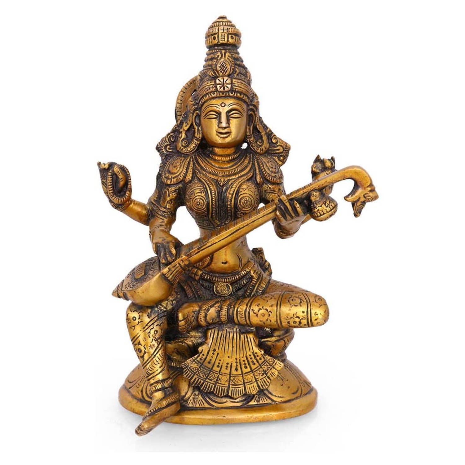 Goddess Saraswati Playing Veena Sculpture Idol Showpiece