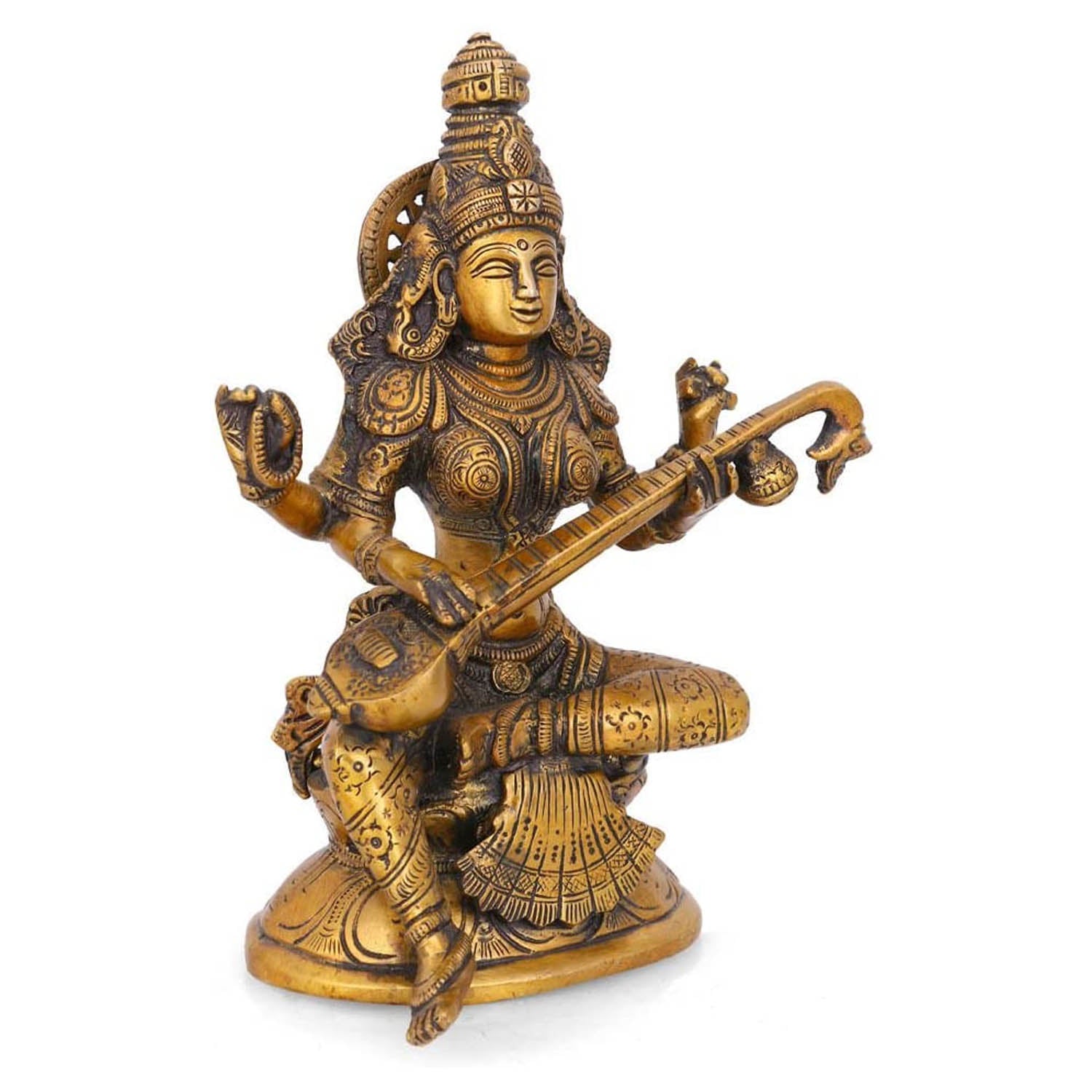 Goddess Saraswati Playing Veena Sculpture Idol Showpiece