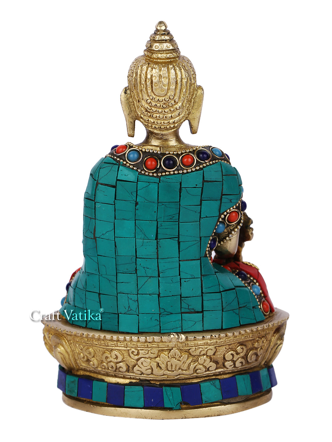 Brass Lord Buddha Idol, 7 Inches Height, Multicolour-Bts195