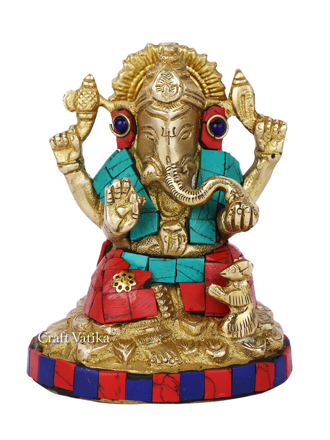 Handmade Brass Lord Ganesha Idol With Stone Work Gts180