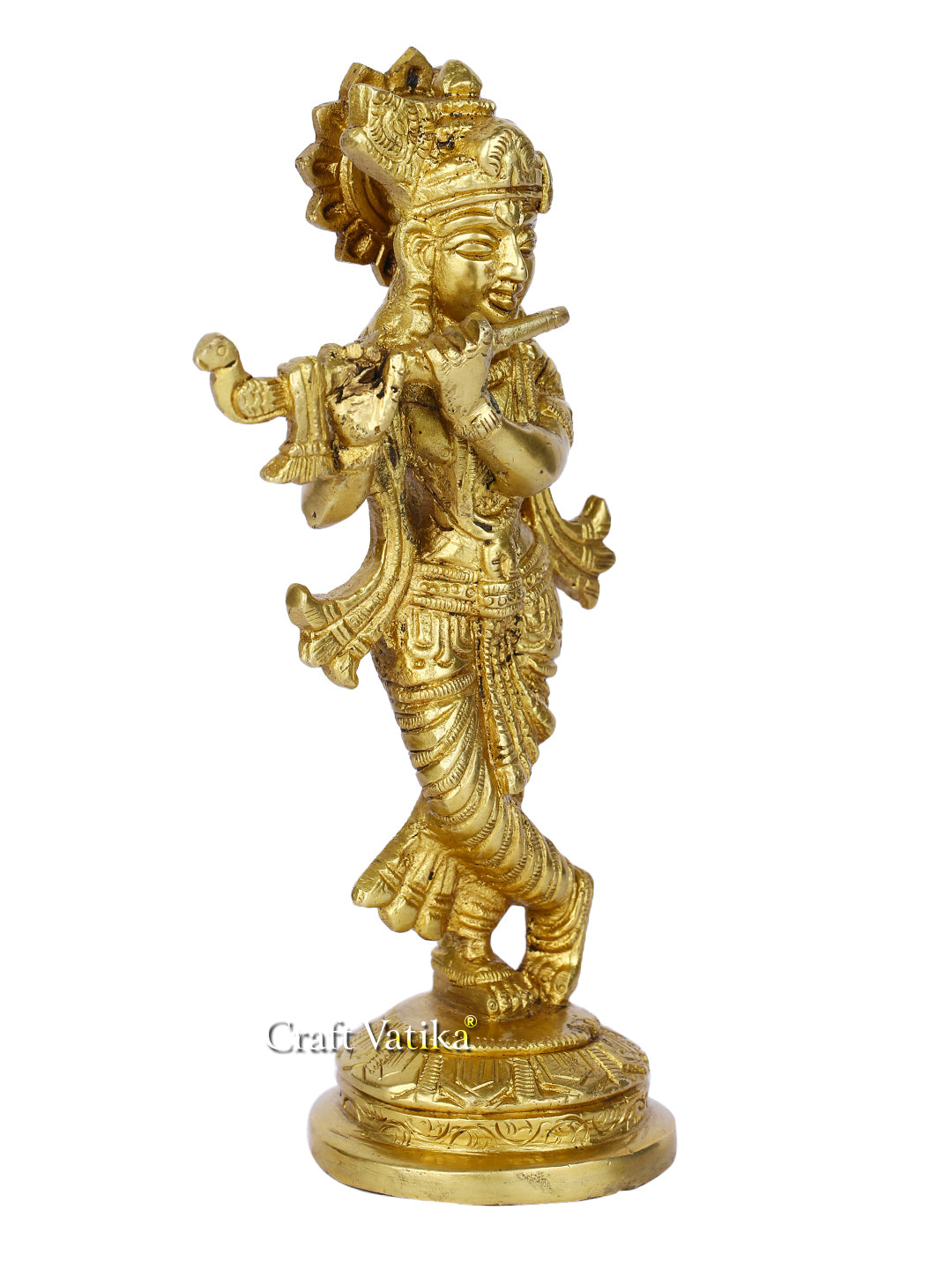 Brass Flute Playing Krishna Showpiece Kbs123