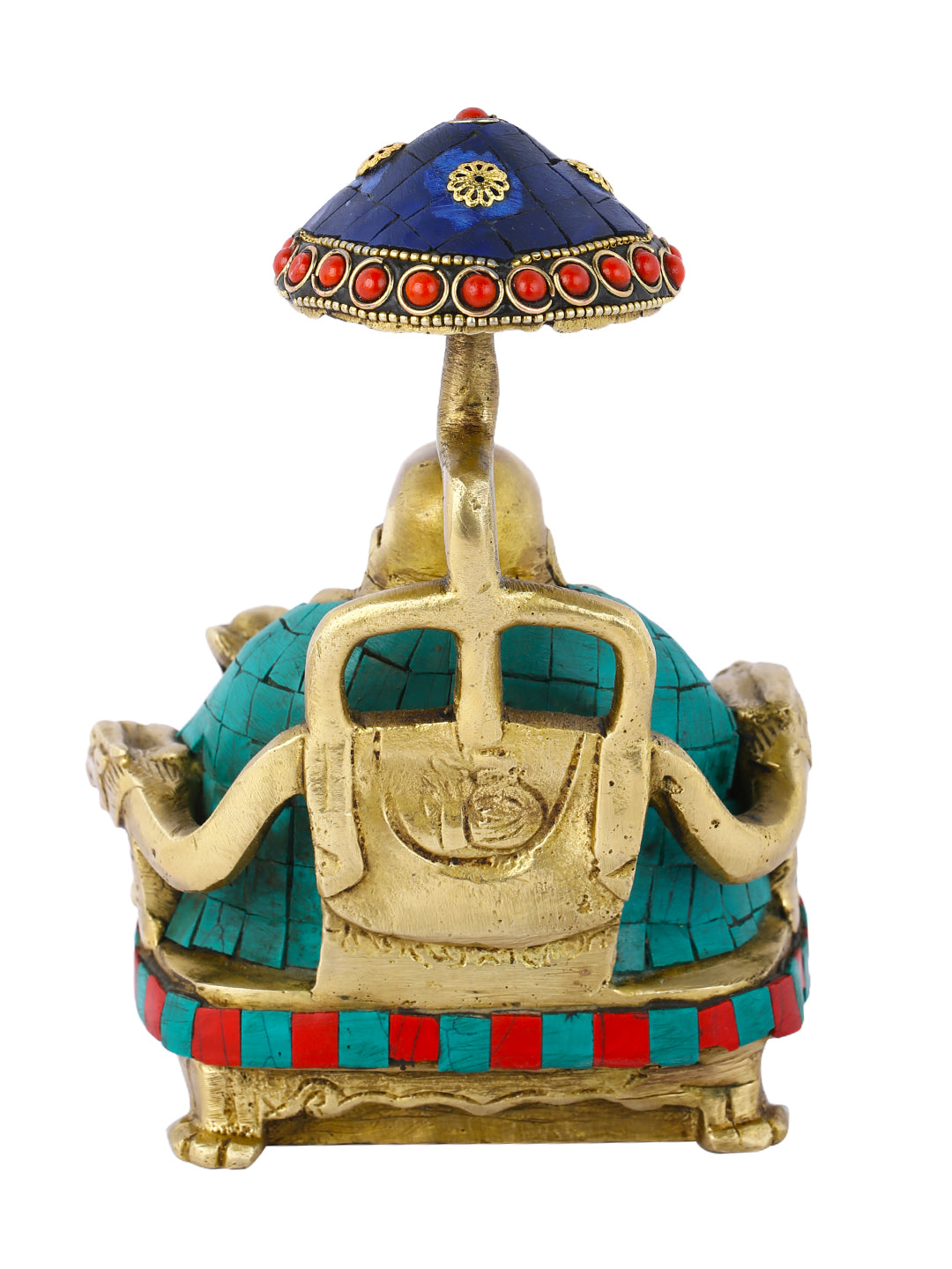 Brass Laughing Buddha Statue Sitting Under Umbrella-Bts198