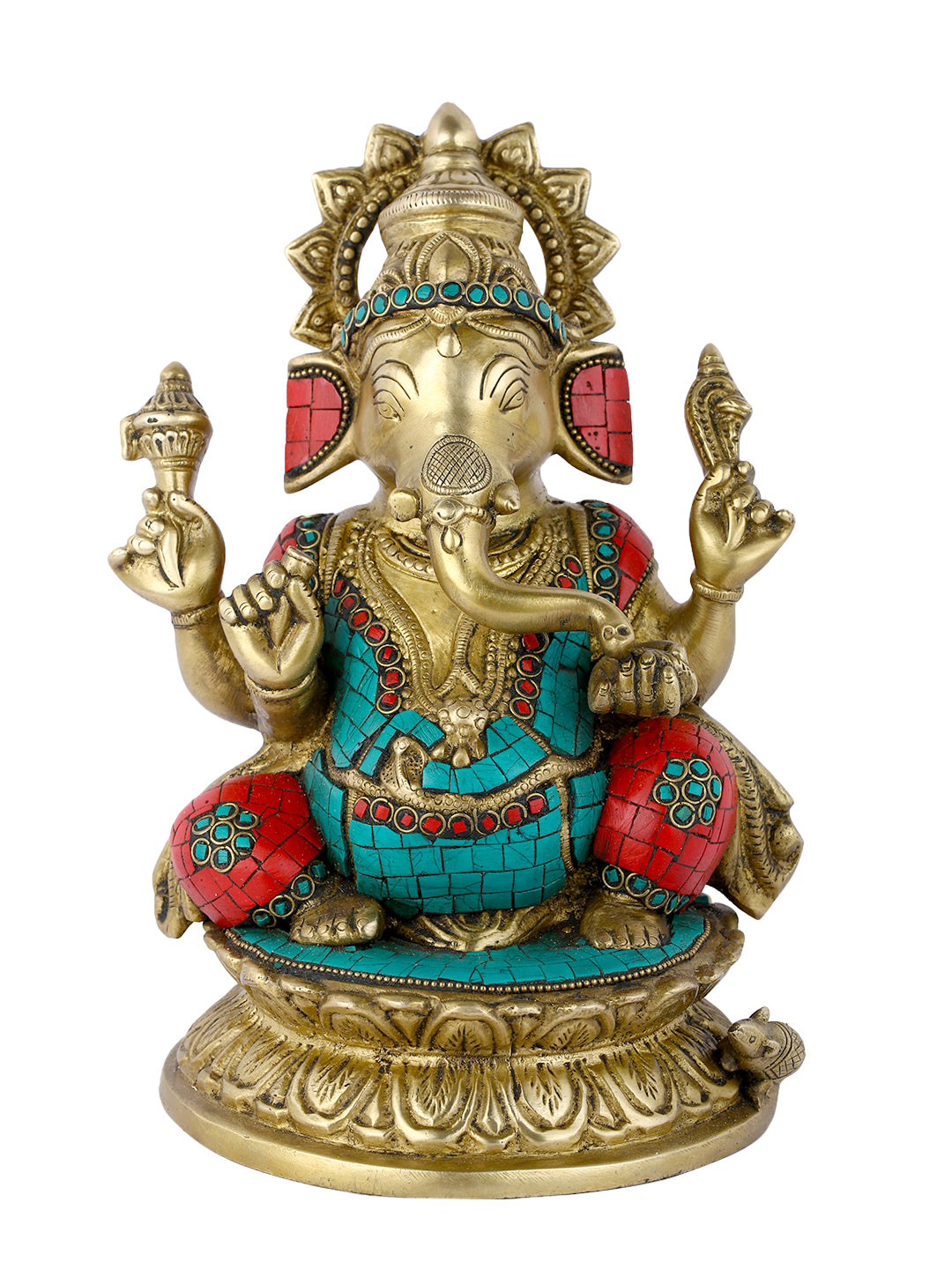 Large Brass Lord Ganesh Idol Sitting On Lotus Statue Gts235