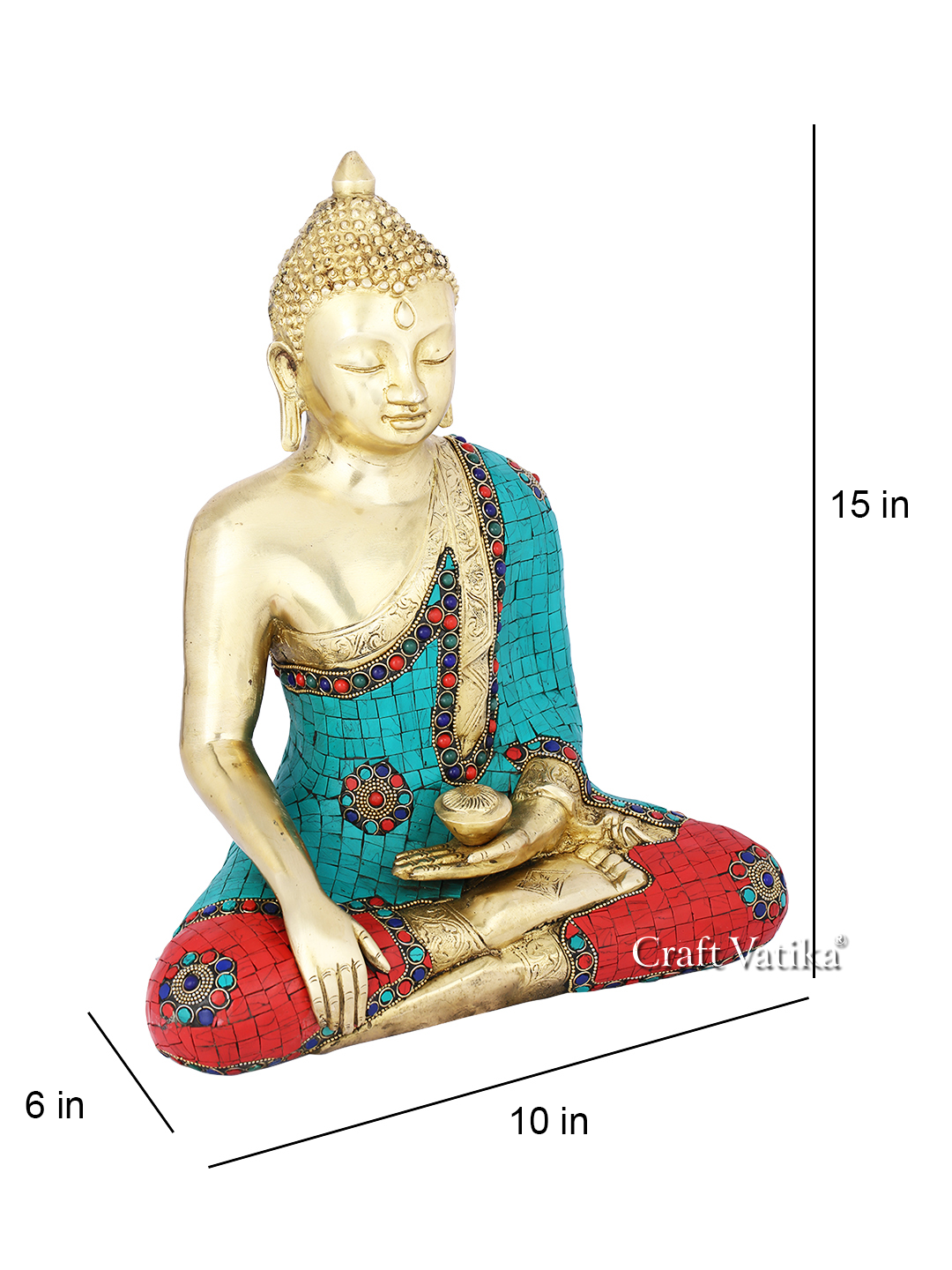 Buddha Brass Statue In Bhumisparsha Mudra With Stone Work Bts222