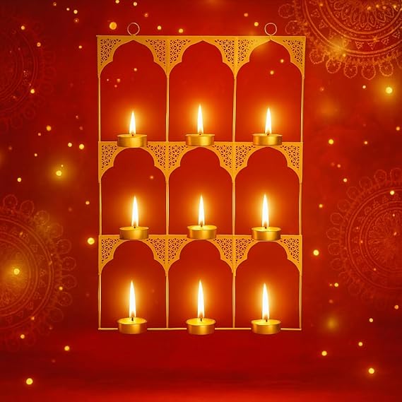 Tealight Candle Holder Festive Decor,Wall Mounted Iron Tealight Candle Holder Stand Frame for Home Christmas Diwali Decoration Items, Diwali Gift Items, Wall Decor, Pooja Decoration Items(TCMH490-1BOX)