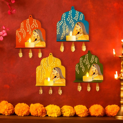 Diwali Decoration Items LED Jharokha Diya Set of 4, Diwali Decor Items ( DFMW496-1SET )