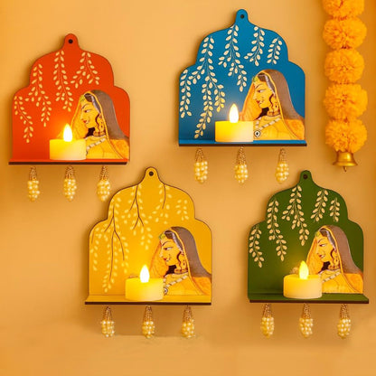 Diwali Decoration Items LED Jharokha Diya Set of 4, Diwali Decor Items ( DFMW496-1SET )