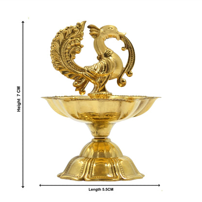 Peacock Design Brass Diya Set of 2, Kuthu Vilakku for Temple, Oil Wick Lamp (DFBS568-2)