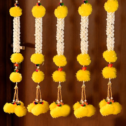 Pack of 5 Artificial Fluffy Marigold Flower Mogra Jasmine Strings Hanging Latkan ( LTKN148-5)