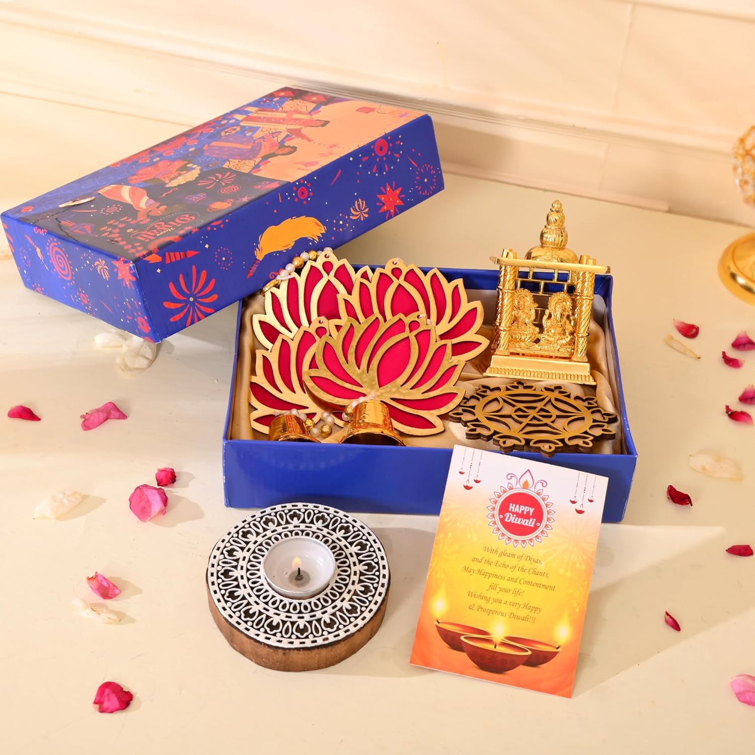 CraftVatika Diwali Gift Hamper Box with Tealight Candle Holder, Diwali Gift
