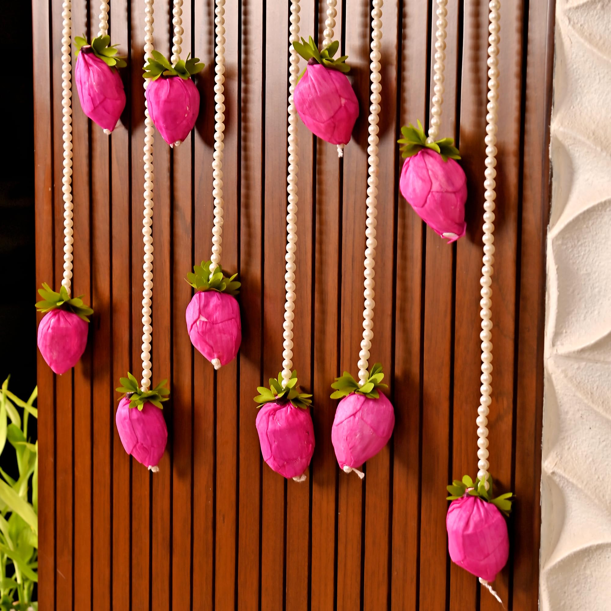 Pack of 10 Pink Lotus Buds Hanging Latkan for Wall Door Festival Decorations (LTKN147-10)
