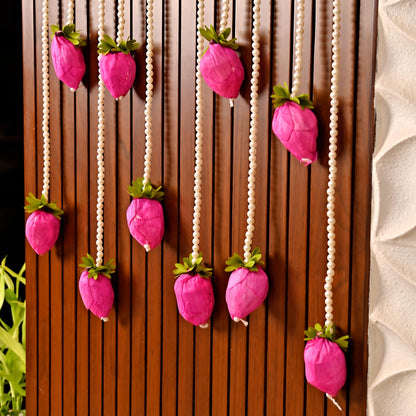 Pack of 10 Pink Lotus Buds Hanging Latkan for Wall Door Festival Decorations (LTKN147-10)