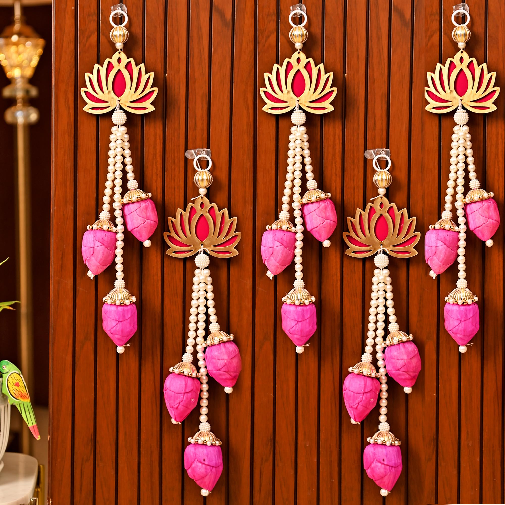 Diwali Decor Items, Lotus Shape Hanging Items, Set of 5 (LTKN149-5)