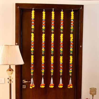 Pack of 5 Artificial Fluffy Marigold Flower Mogra Jasmine Strings Hanging Latkan ( LTKN153-5 )