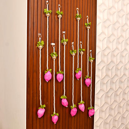 Pack of 10 Pink Lotus Buds Hanging Latkan for Wall Door Festival Decorations (LTKN147-10)