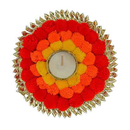 Pom Pom Design Tea Light Candle Holder Decoration Rangoli Mate ( TCMH461 )