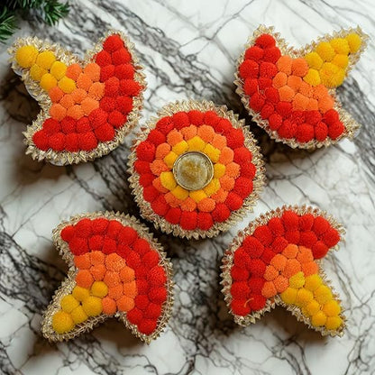 Pom Pom Design Tea Light Candle Holder Decoration Rangoli Mate ( TCMH461 )