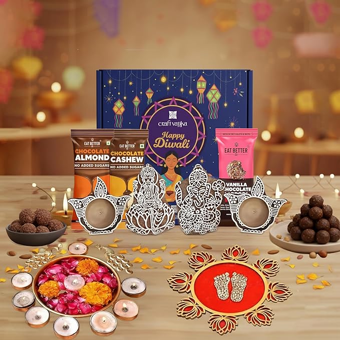 Premium Diwali Gift Hamper Box, Diwali Decor Items for family and friends, Lakshami Ganesha Set, Dry Fruit Combo(DIHAMP138)